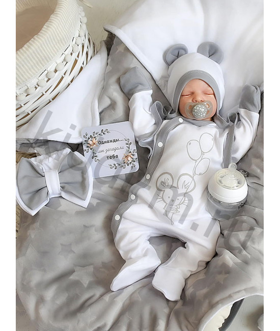 Летний комплект на выписку Picolita Топотушки-Мышка серый-белый