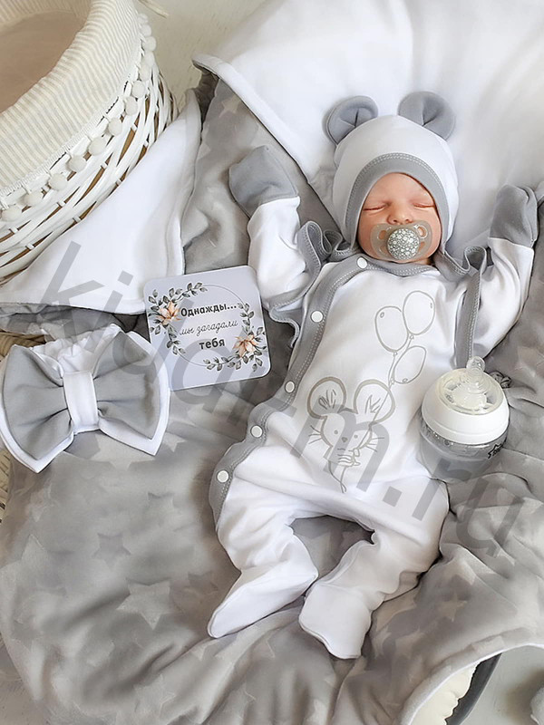 Летний комплект Picolita Топотушки-Мышка серый-белый