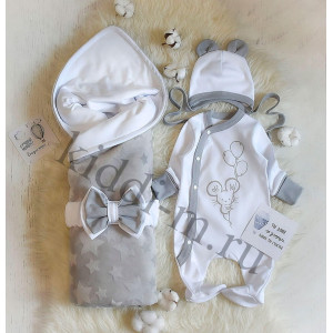 Летний комплект на выписку Picolita Топотушки-Мышка серый-белый