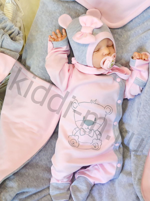 Летний комплект Picolita Топотушки-Мишка серый-розовый