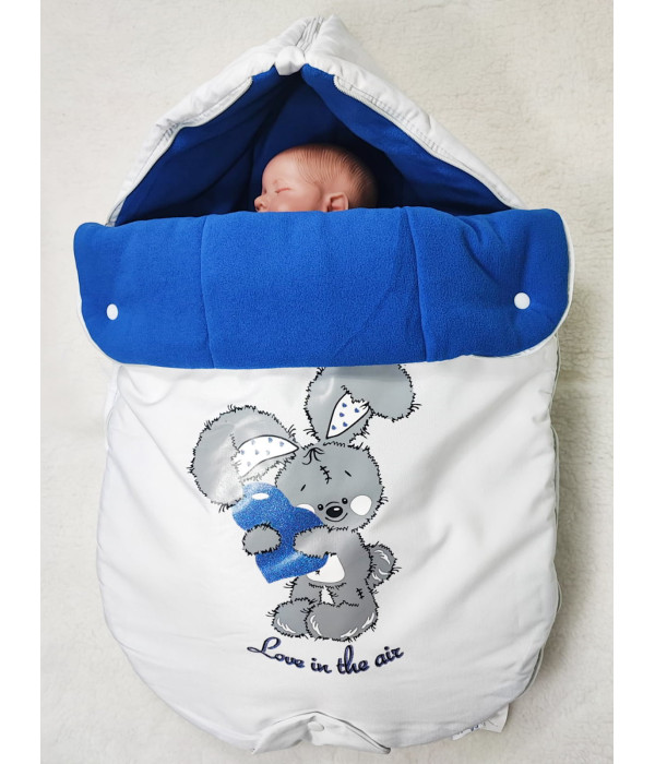 Демисезонный конверт Зайка белый-синий