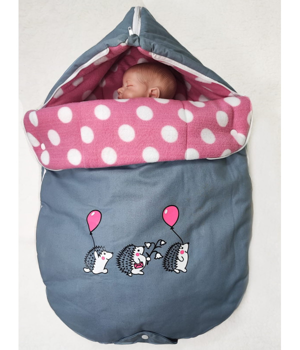 Демисезонный конверт Адель серый-розовый